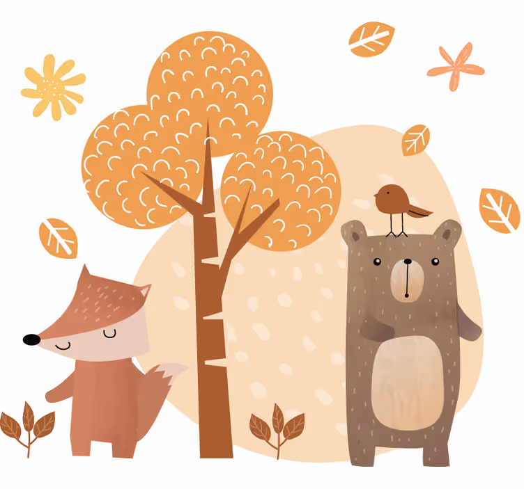 Rolgordijn kinderkamer dieren en boom - TenStickers