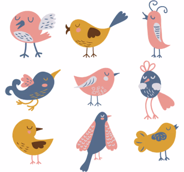 Rolgordijn kinderkamer sticker negen vogeltjes - TenStickers
