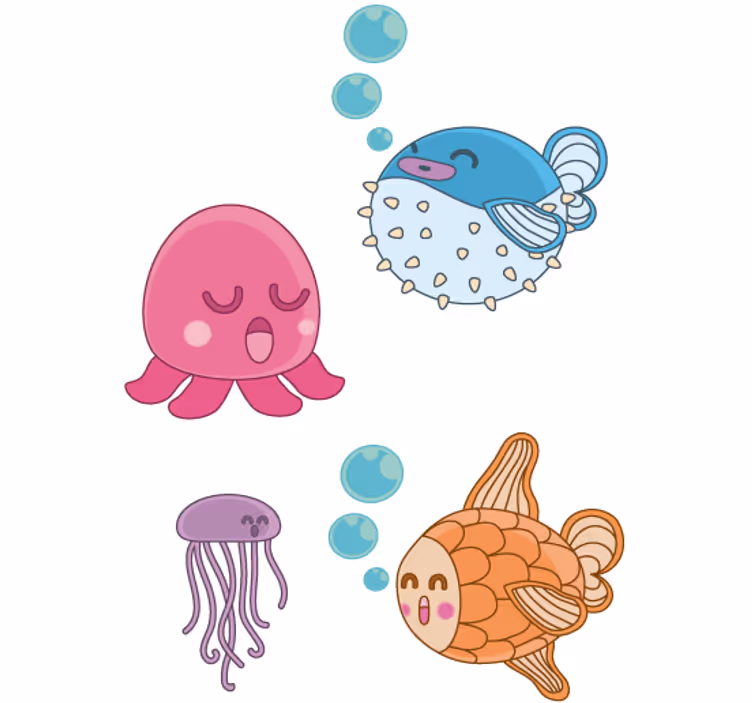 Rolgordijn kinderkamer sticker kindertekening vissen - TenStickers