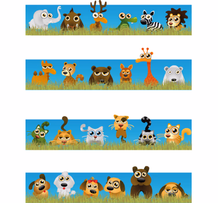 Rolgordijn kinderkamer strepen met dieren - TenStickers