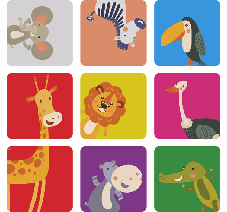 Rolgordijn kinderkamer kleurrijke tegels met dieren - TenStickers