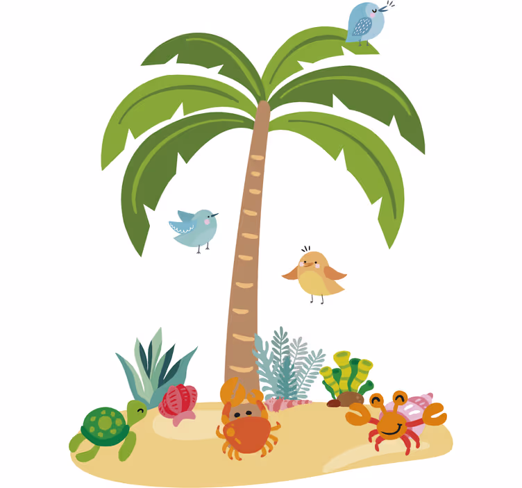 Rolgordijn kinderkamer palmboom en zee dieren - TenStickers