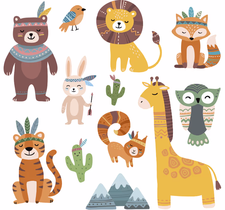 Rolgordijn kinderkamer grappige tribale dieren - TenStickers