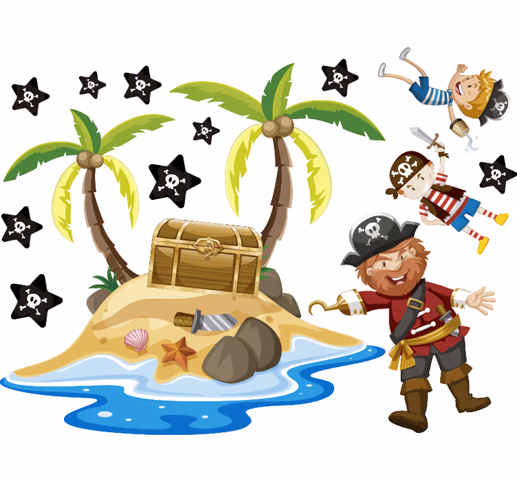 Rolgordijn kinderkamer piraten en palmbomen - TenStickers
