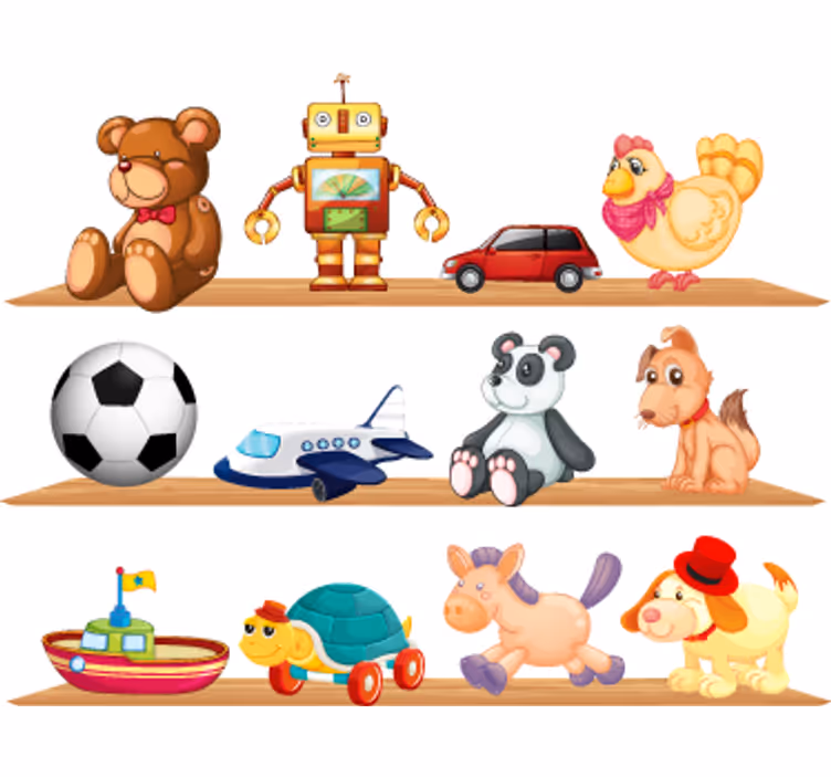 Rolgordijn kinderkamer met speelgoedplanken - TenStickers