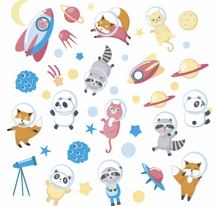 Rolgordijn kinderkamer dieren in de ruimte - TenStickers