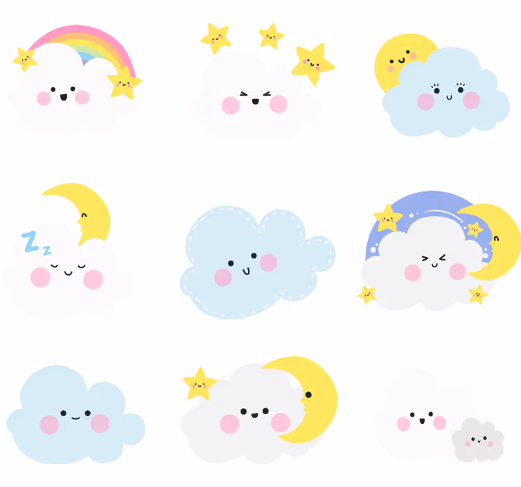 Rolgordijn kinderkamer witte en blauwe wolken - TenStickers