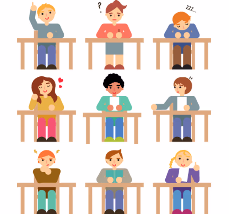 Rolgordijn kinderkamer stickers leerlingen aan bureau - TenStickers