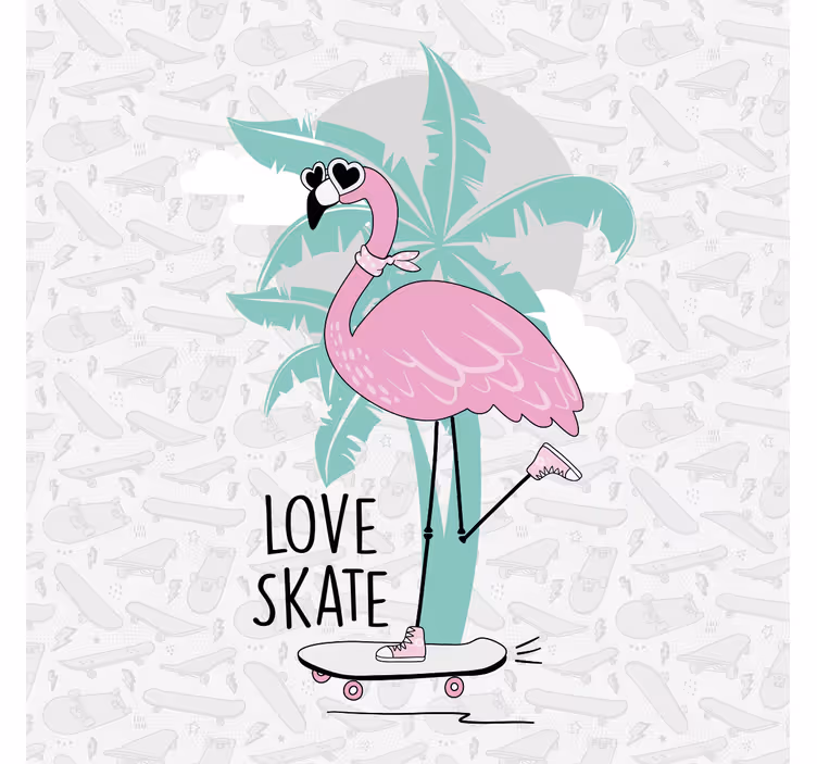 Rolgordijn kinderkamer handgetekende flamingo schaatsen - TenStickers