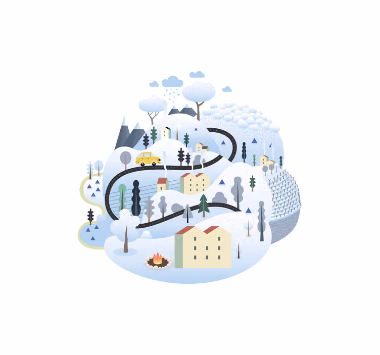 Rolgordijn kinderkamer grijs dorp met bergen - TenStickers