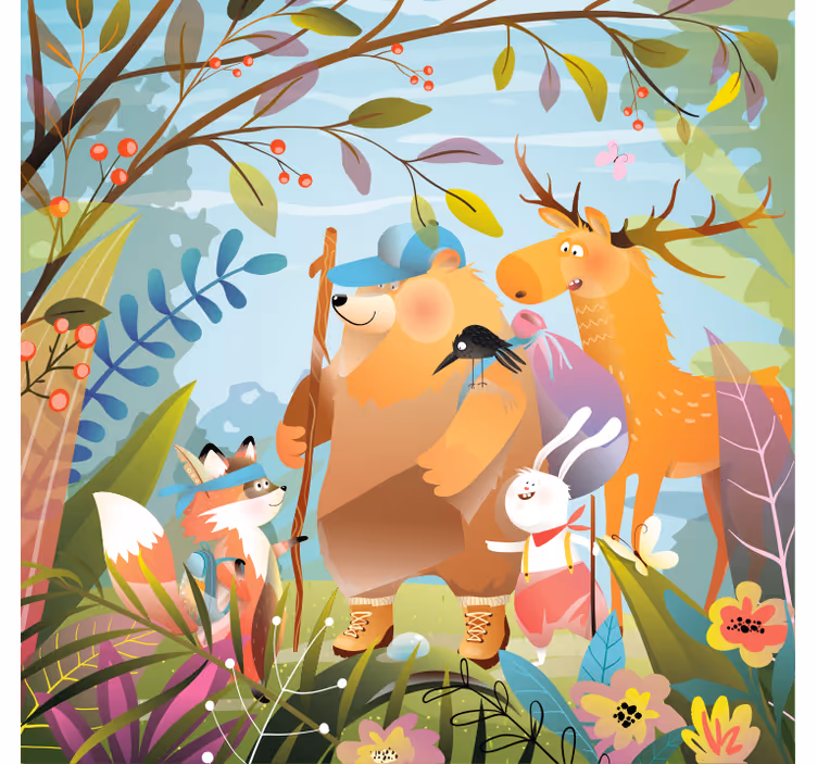 Rolgordijn kinderkamer dieren vrienden in het bos - TenStickers