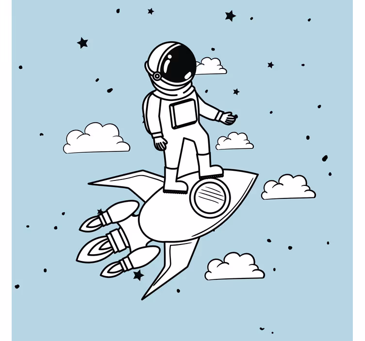 Rolgordijn kinderkamer rocket astronaut en sterren - TenStickers
