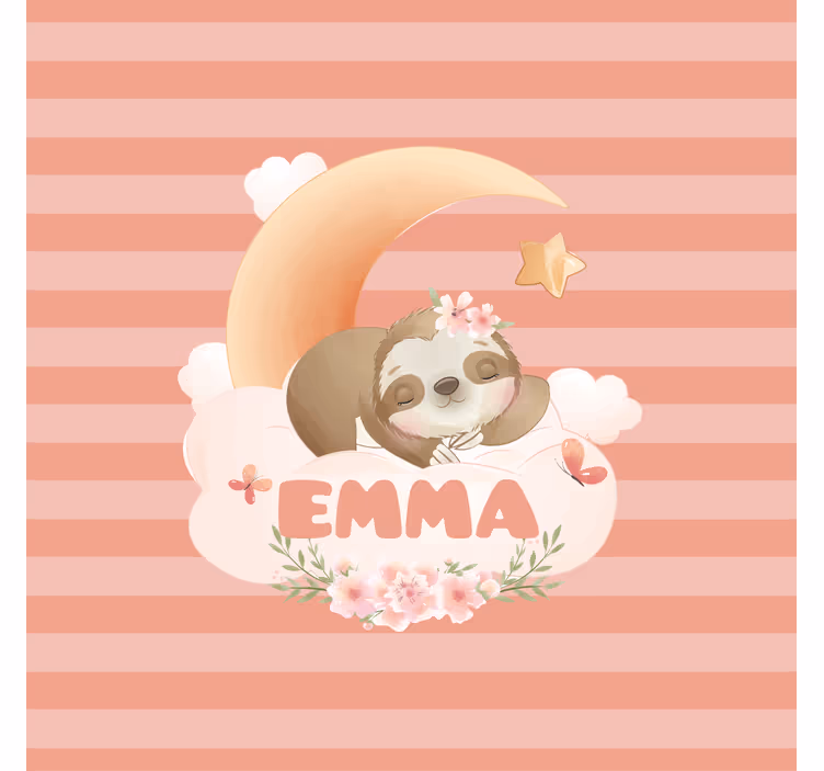 Rolgordijn kinderkamer schattige dieren luiaard met naam - TenStickers