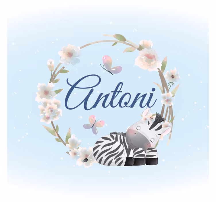 Rolgordijn kinderkamer schattige zebra met naam - TenStickers