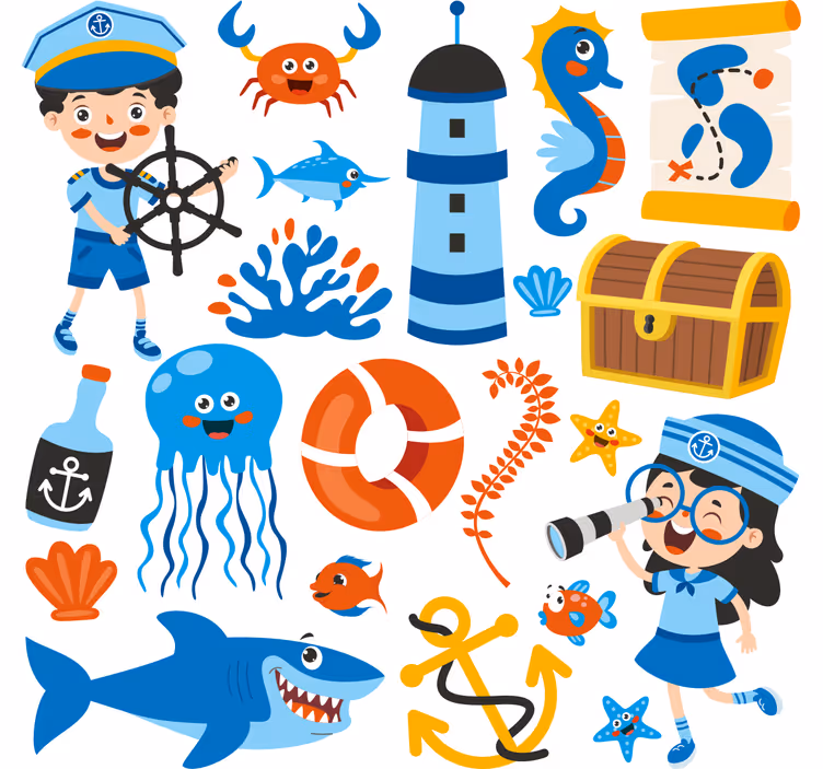 Rolgordijn kinderkamer piraten en zeedieren - TenStickers