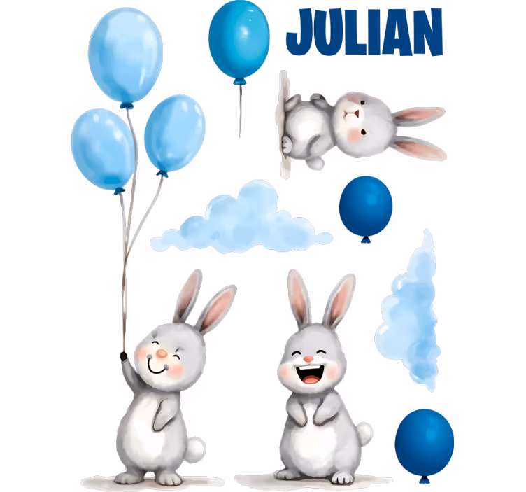 Rolgordijn kinderkamer blauwe ballonnen met konijnen - TenStickers