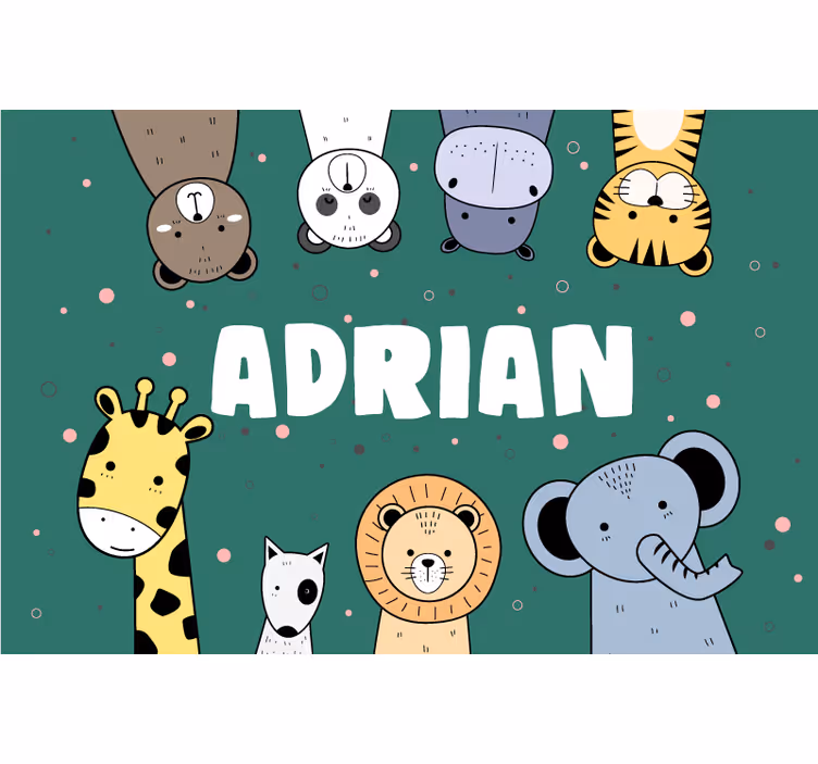 Rolgordijn kinderkamer schattige dieren cartoon met naam - TenStickers