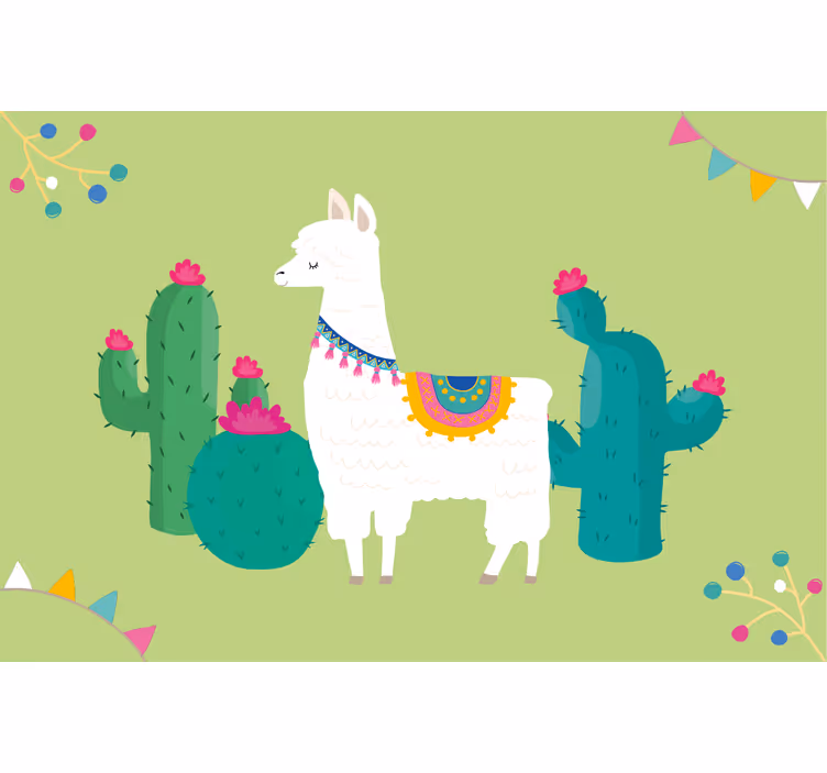 Rolgordijn kinderkamer kleurrijke lama illustratie - TenStickers