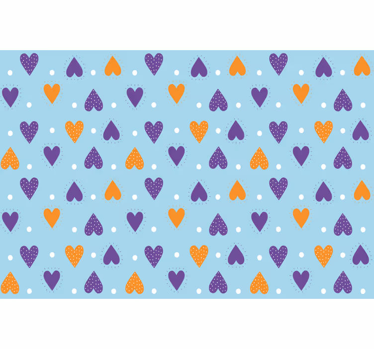 Rolgordijn kinderkamer paarse en oranje harten op blauw - TenStickers