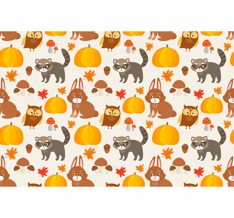 Rolgordijn kinderkamer raccoon uil konijn pompoen - TenStickers