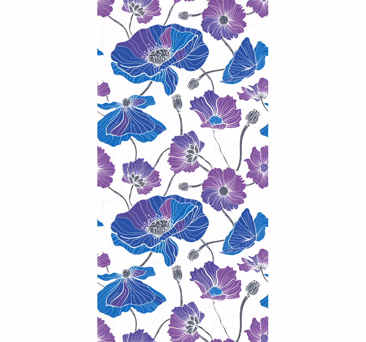 Rolgordijn keuken blauwe en paarse tuinbloemen - TenStickers