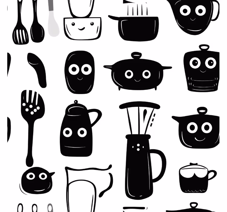 Rolgordijn keuken met getekende zwarte keukengerei - TenStickers