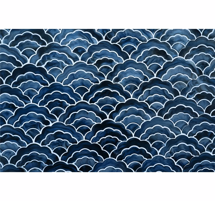 Blauw rolgordijn japanse golfpatroon - TenStickers