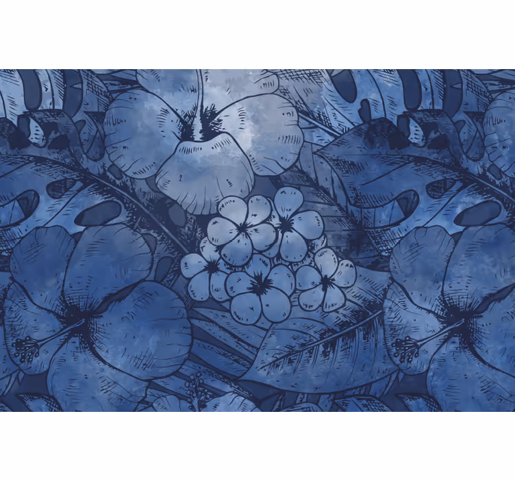 Blauw rolgordijn met blauwe aquarel bloemen - TenStickers