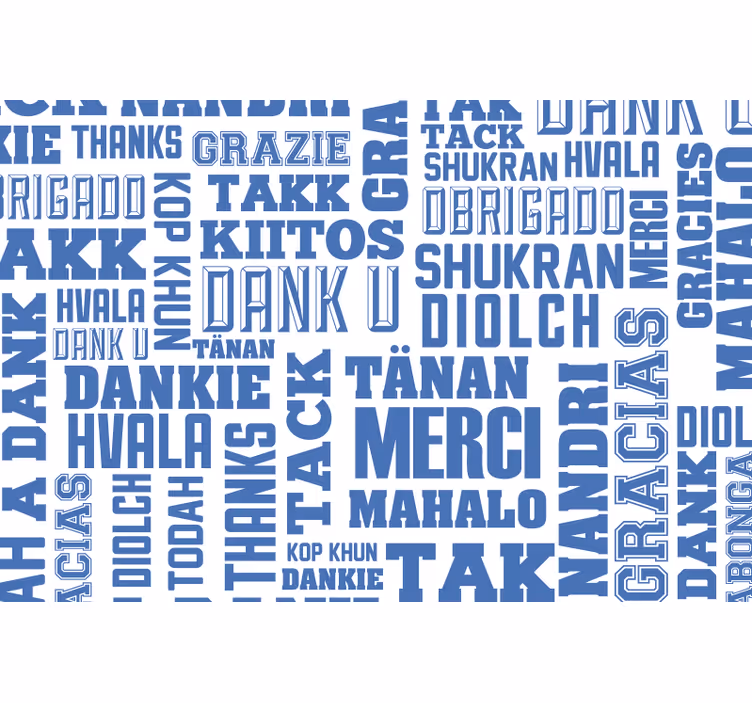 Blauw rolgordijn dank in vele talen - TenStickers