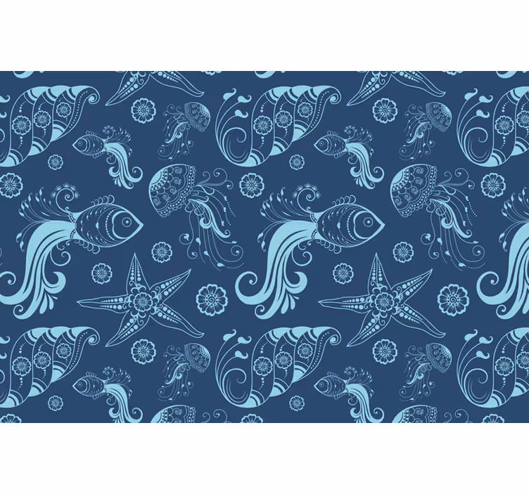 Blauw rolgordijn met sierlijk zeeleven - TenStickers