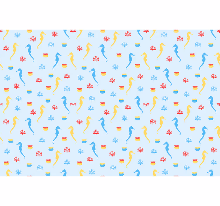 Blauw rolgordijn zeepaard en koraal - TenStickers