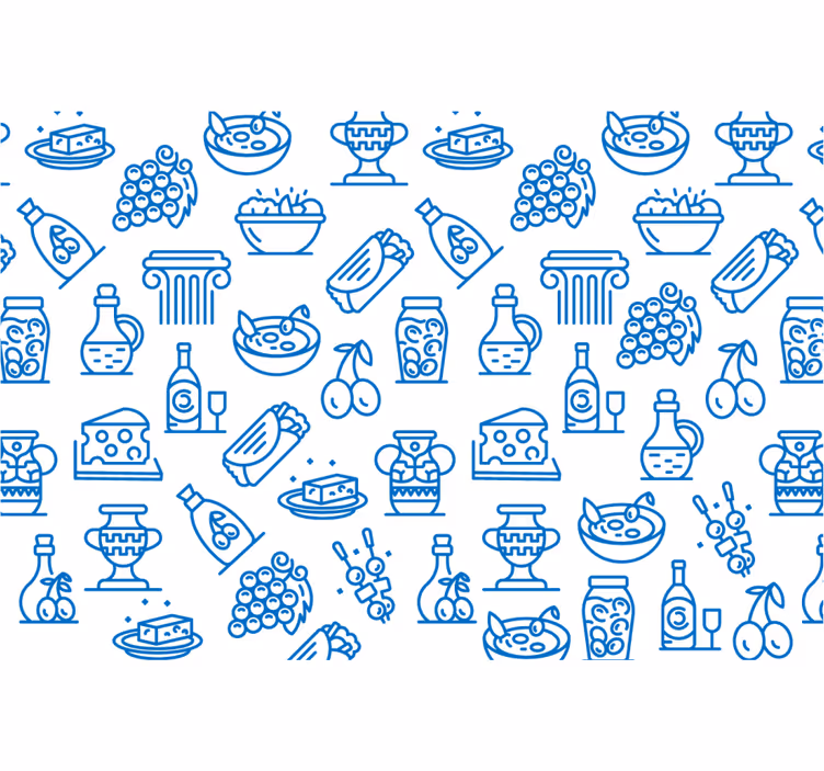 Blauw rolgordijn met griekse voedseliconen - TenStickers
