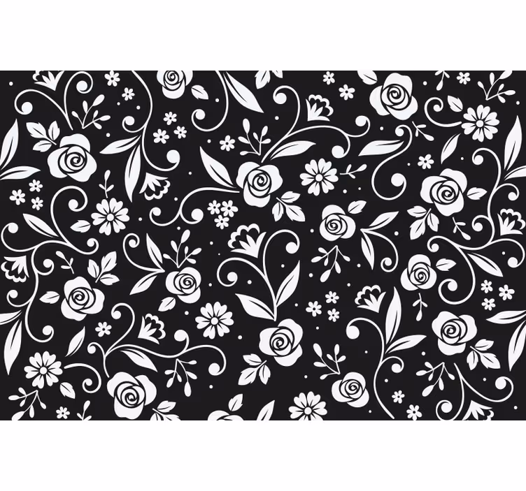 Zwart rolgordijn abstract wit bloemenpatroon - TenStickers