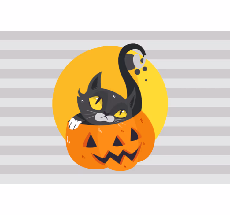 Rolgordijn grijs pompoenen & zwarte kat - TenStickers