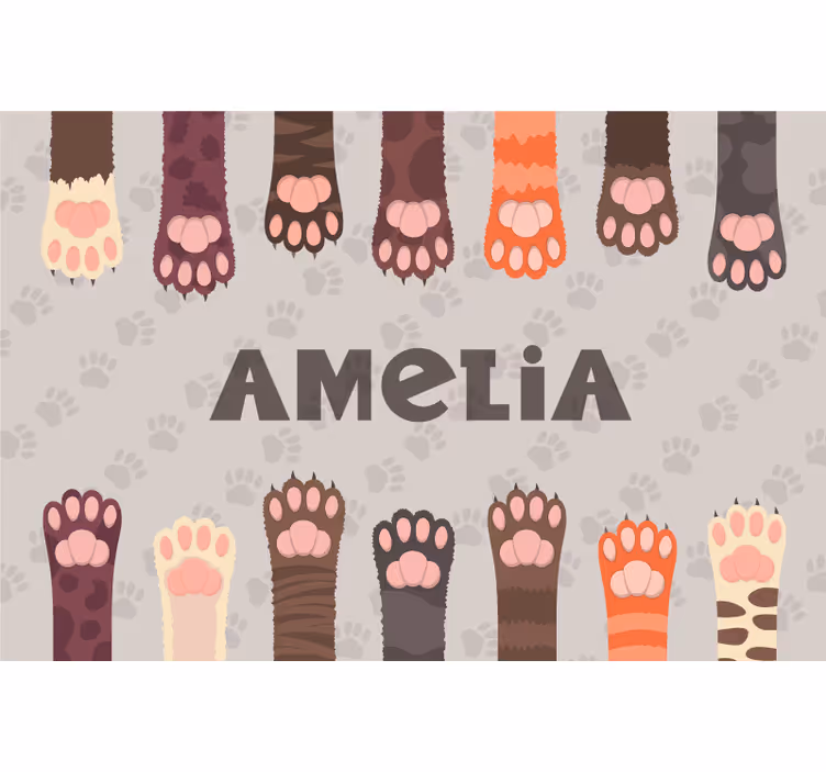 Rolgordijn beige set met fluffy multicolored kattenpootjes - TenStickers