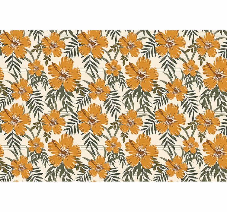 Rolgordijn oranje met gele tropische bloemen - TenStickers