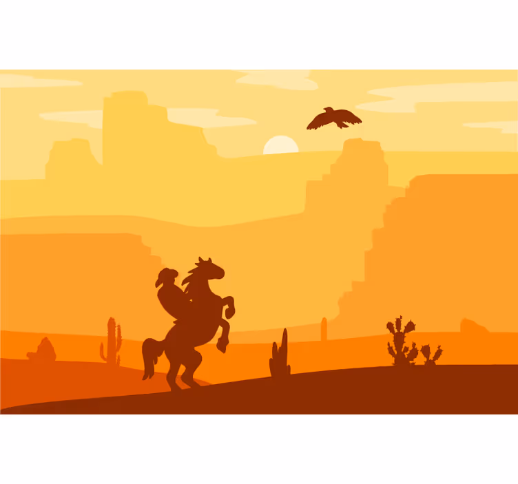 Rolgordijn oranje cowboylandschap - TenStickers