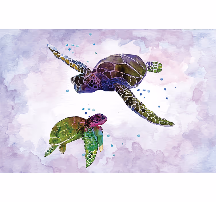 Rolgordijn paars met kleurrijke schildpadden - TenStickers