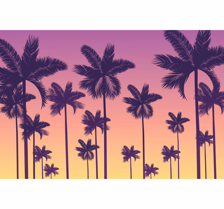 Rolgordijn paars sunset palmen - TenStickers
