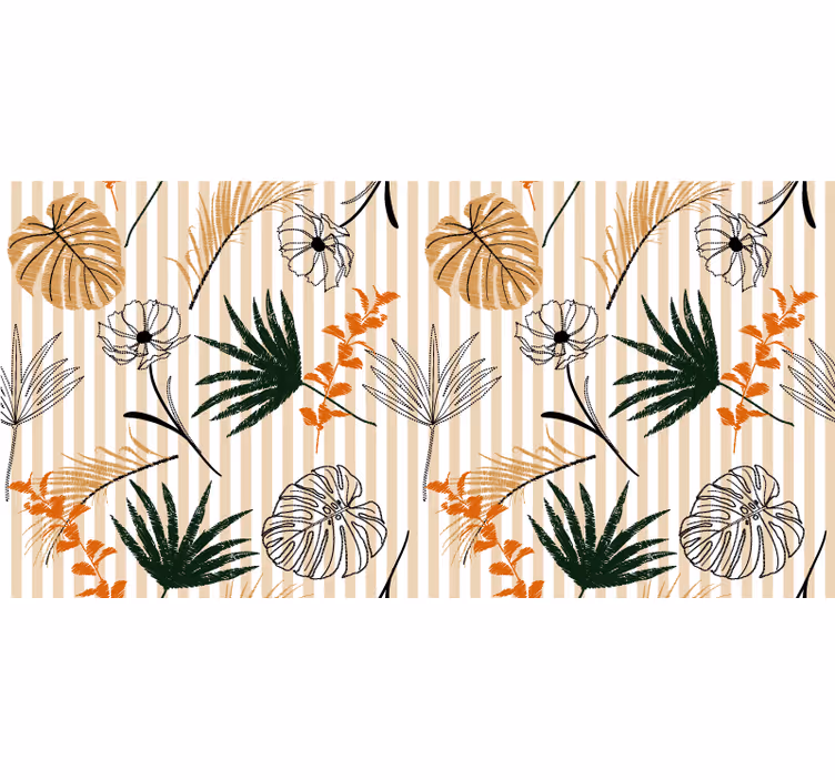 Rolgordijn kantoor vinyl vloerkleed zwart wit beige bloemen - TenStickers