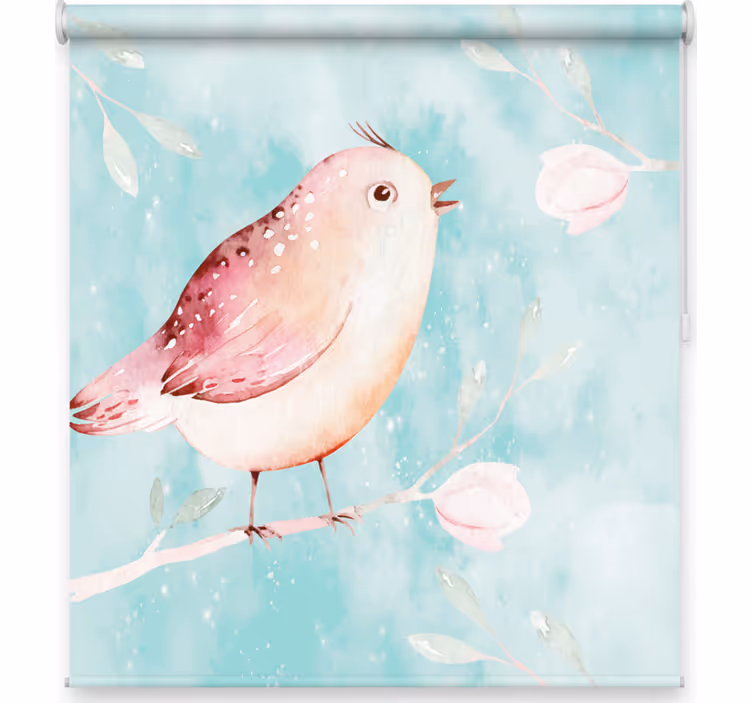 Rolgordijn woonkamer geschilderde vogel met witte bloemen - TenStickers