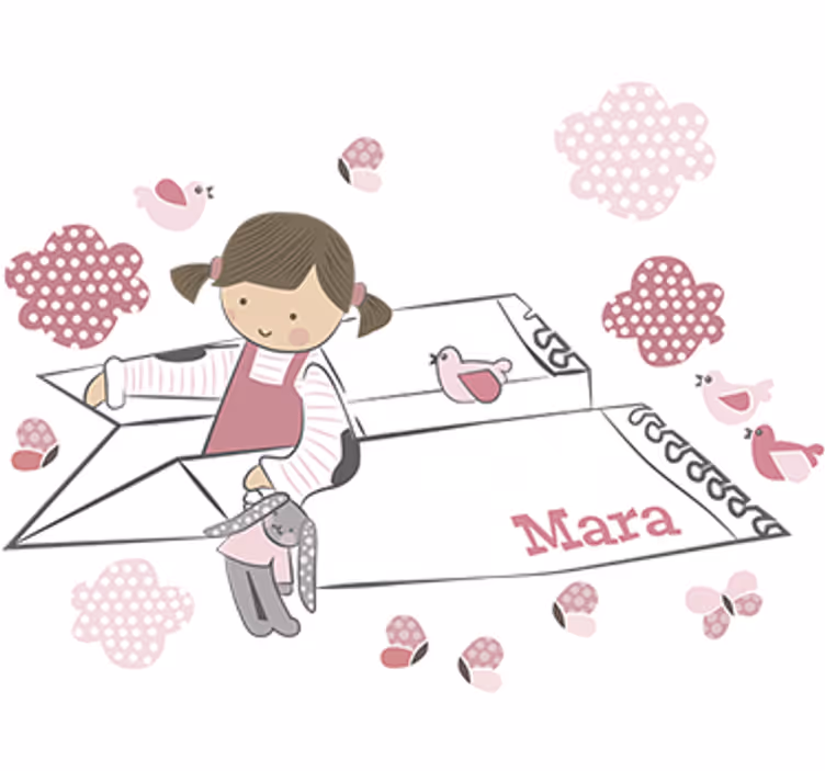 Rolgordijn kinderkamer decoratief vinyl meisje vliegtuig - TenStickers