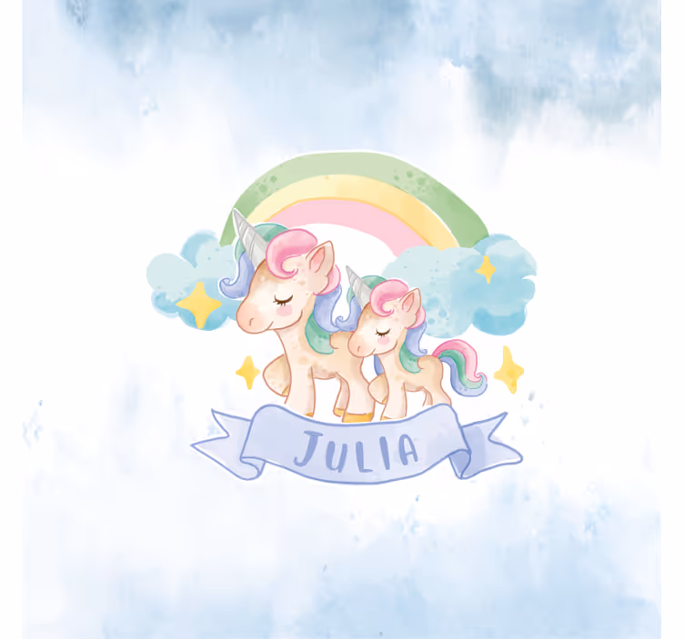 Rolgordijn kinderkamer blije eenhoorns over een regenboog - TenStickers