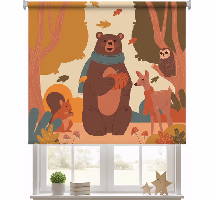 Rolgordijn kinderkamer blije dieren in herfstbos - TenStickers