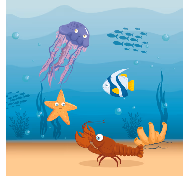 Rolgordijn kinderkamer seaworld leven cartoon - TenStickers