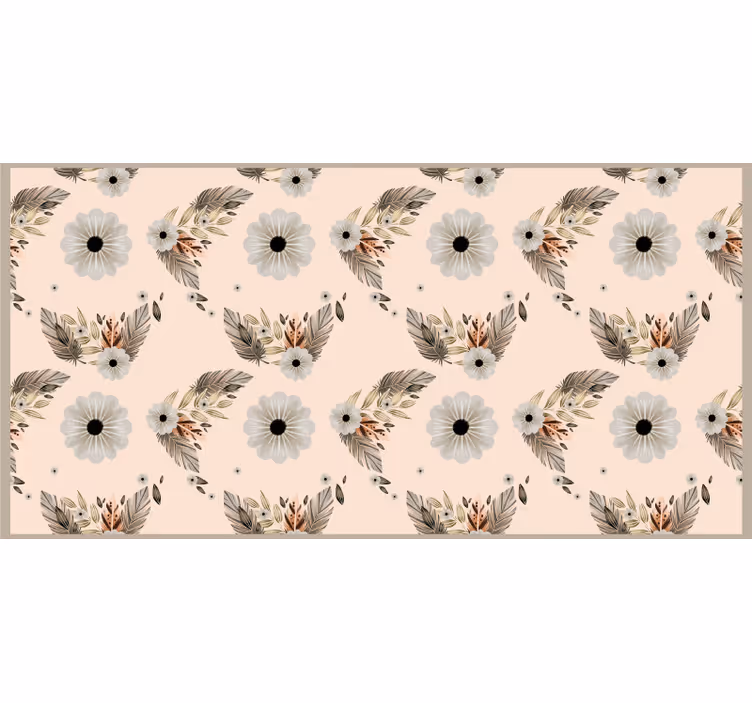 Rolgordijn beige met roze en zwarte pastelbloemenpatroon - TenStickers