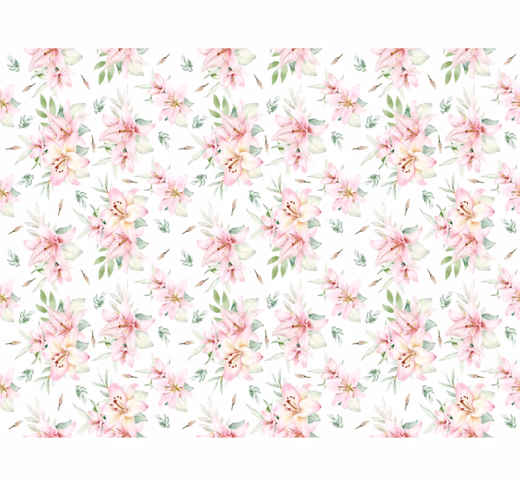Wit rolgordijn met roze aquarel lelies bloemenontwerp - TenStickers