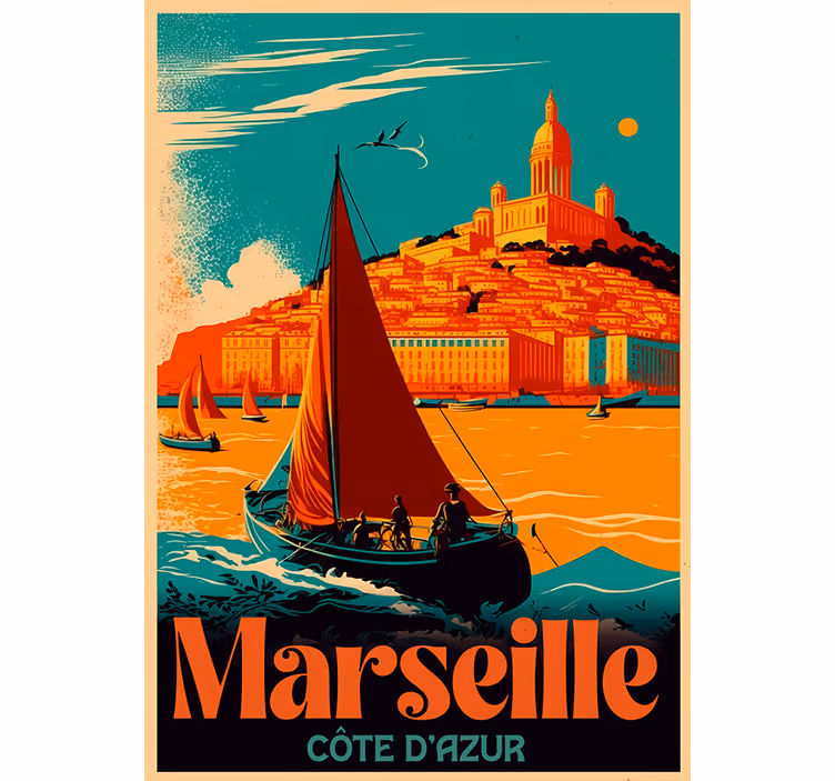 Rolgordijn vintage marseille kust van de azuren - TenStickers