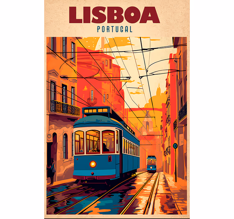 Rolgordijn meer vintage tramillustratie lissabon - TenStickers