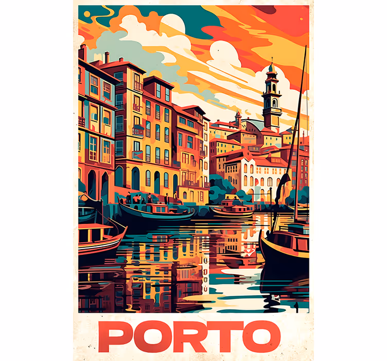 Rolgordijn meer vintage oporto vintage poster - TenStickers